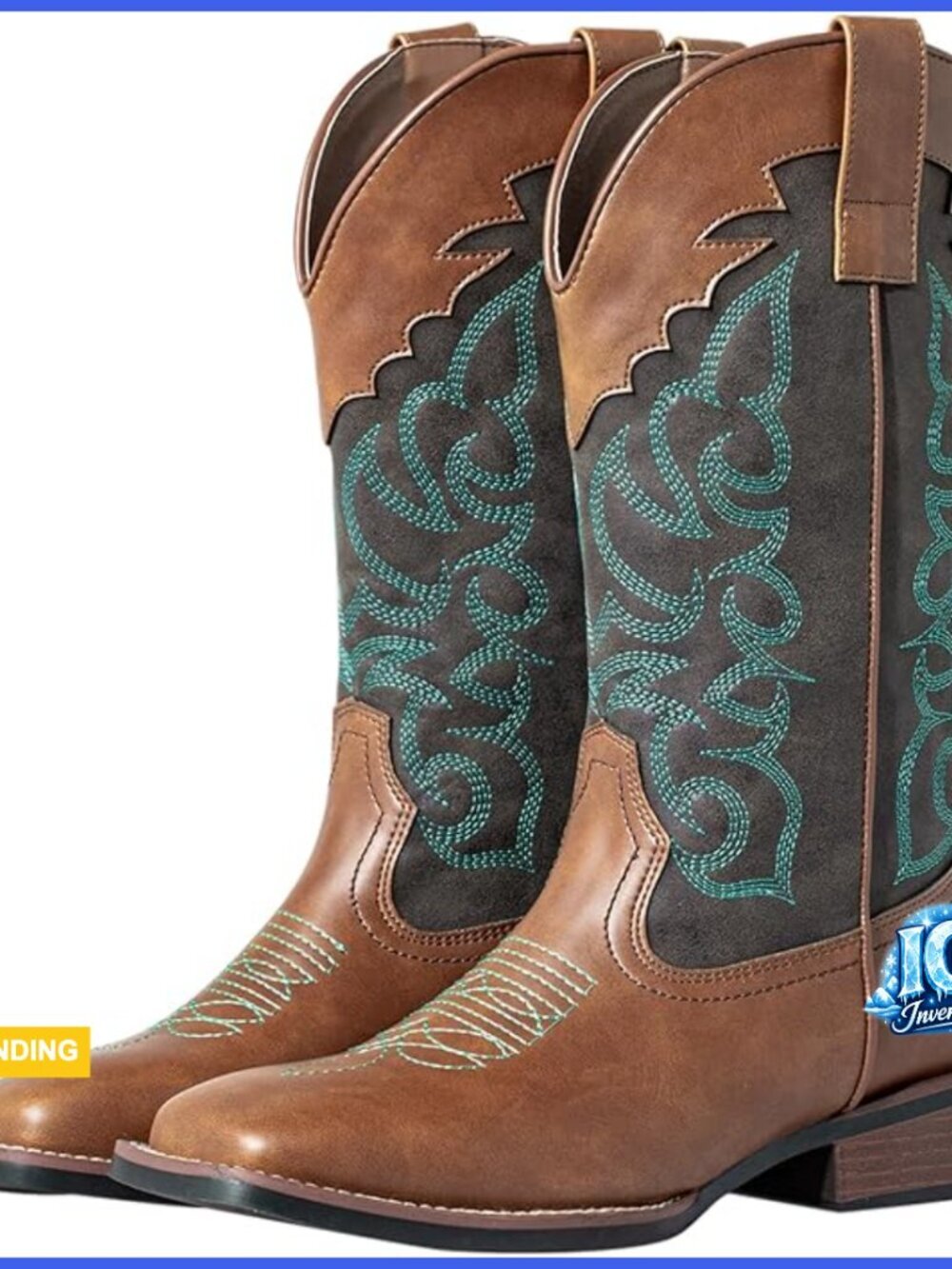 Faux Leather Square Toe Cowboy Boots with Chunky Heel and Embroidery